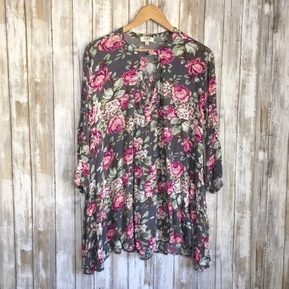 Umgee Grey Floral Dress/Tunic - Picture 2 of 6